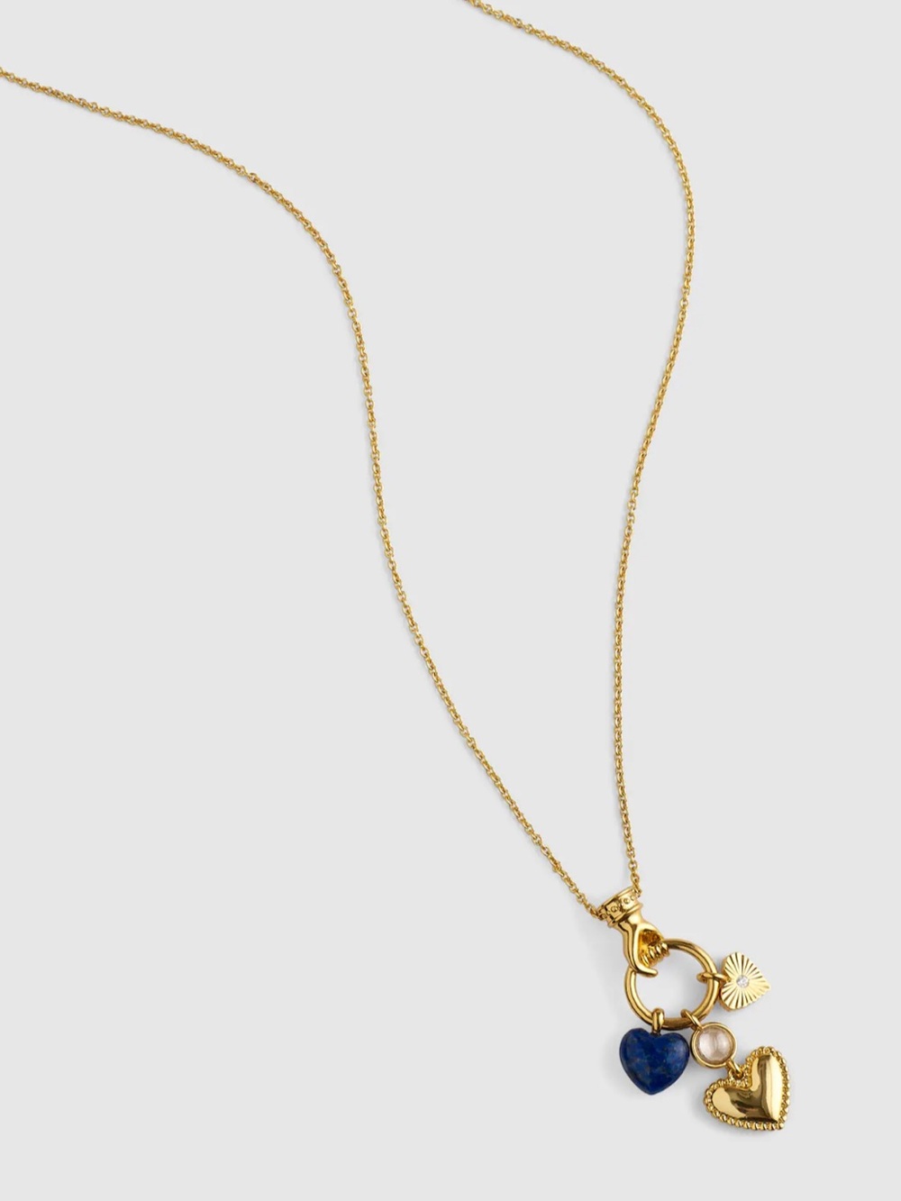 Madewell Gold Tone Necklace with Blue Heart and Pearl Charms